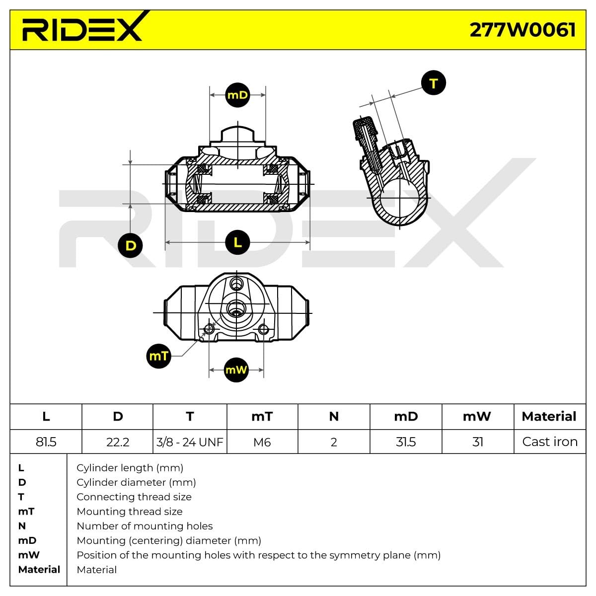 RIDEX 277W0061 Cilindro de freno de rueda Trasero Derecha Trasero Izquierda