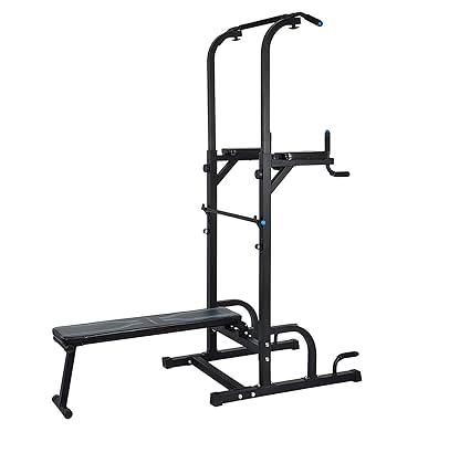 IRIS Multi Function Power Dip Station Adjustable Height Folding with Sit Bench Pull up Bar Standing Tower