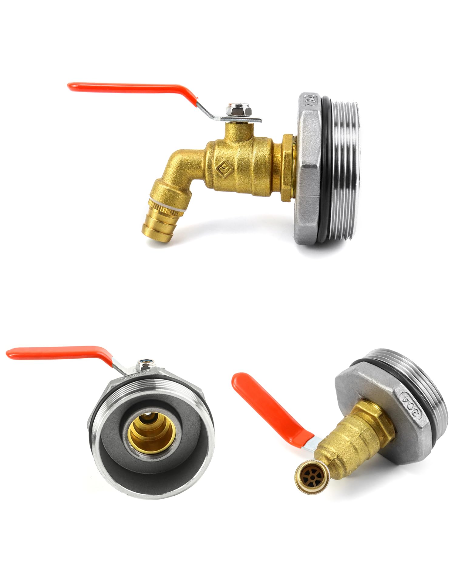 QWORK Rubinetto a tamburo da 5,1 cm in ottone con guarnizione in EPDM per tamburo da 55 galloni, confezione da 4