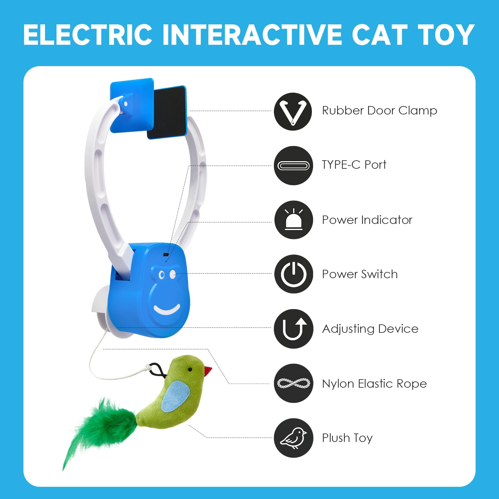 Juguete interactivo para gatos debajo de la puerta, giratorio automático de 360° con activación de movimiento, recargable por USB-C, silencioso, juguete para gatos y gatitos adultos aburridos