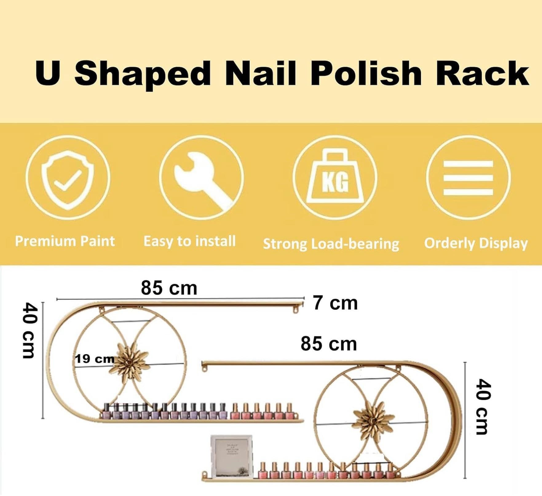 Expositor De Esmaltes De Uñas De Metal De Pared, con Forma De U, para Pintalabios, Perfumes Y Aceites Esenciales, Ideal para El Hogar, SPA, Salón De Uñas Y Tien（Black-C）
