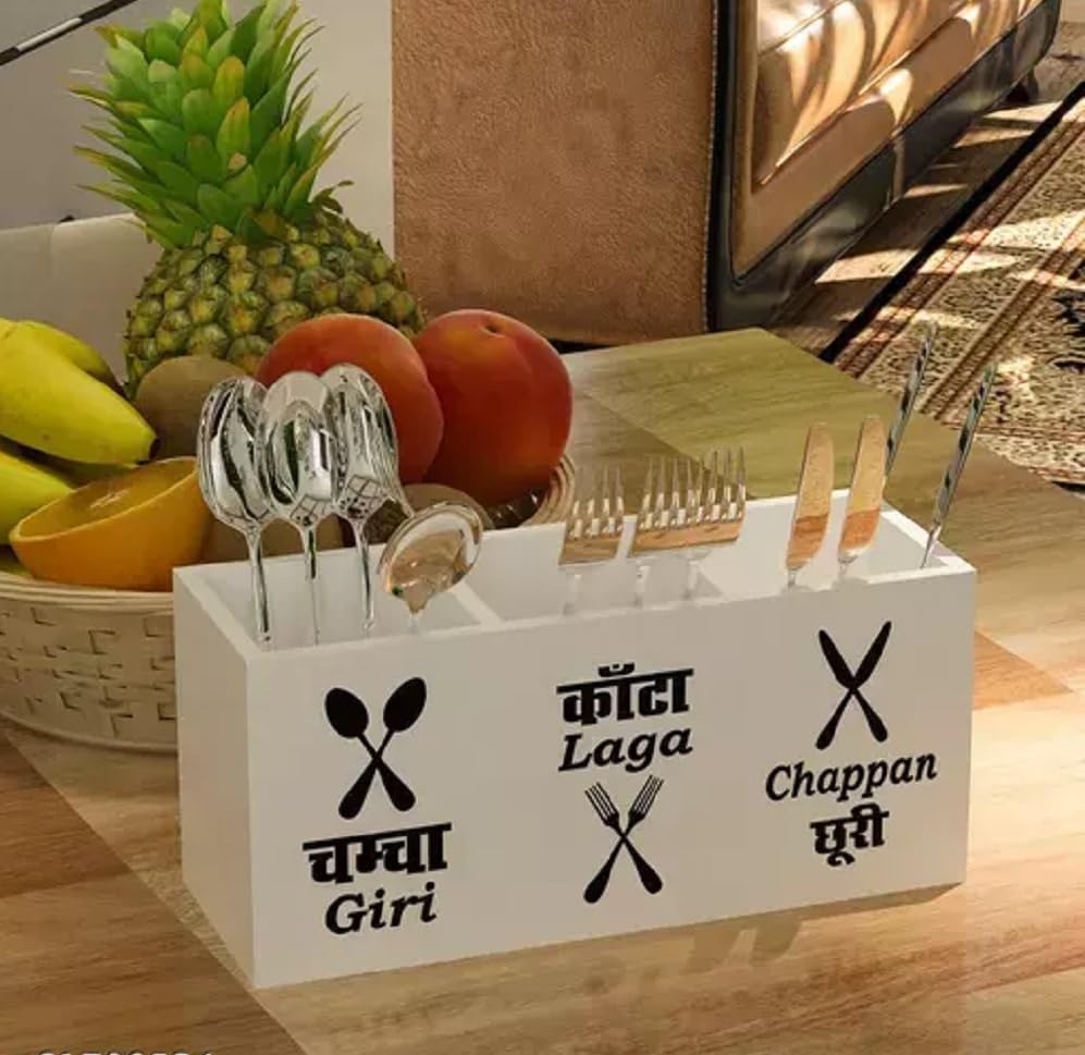 MONDAY MORNING Multifunctional Wooden Cutlery Holder – Stylish Utensil Organizer for Spoons, Forks, Knives | Modern Kitchen Accessory | Sturdy & Durable | Perfect for Home, Restaurants, and Cafes
