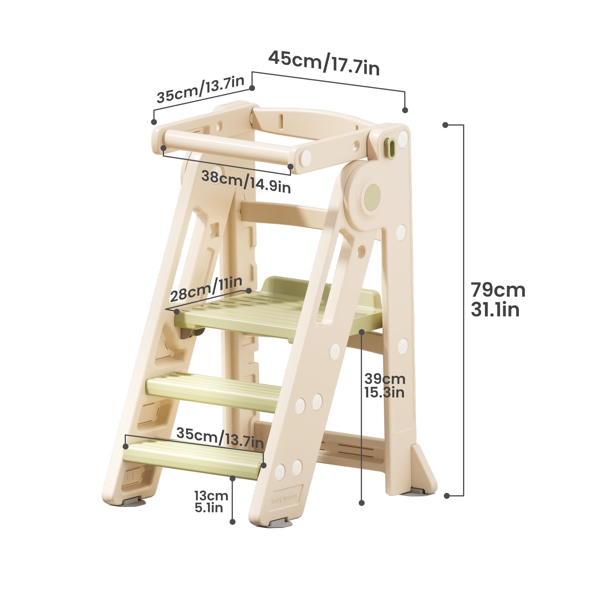 Klappbarer Lernturm für Kinder, Höhenverstellbarer Montessori Tritthocker für Küche, Bad und Kinderzimmer, Multifunktional ab 1 Jahr (Classic, Grün)