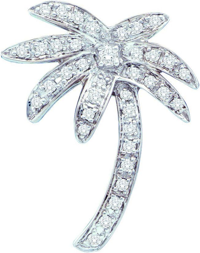 14K White Gold Diamond Palm Tree Beach Necklace Pendant 1/4 Ctw.