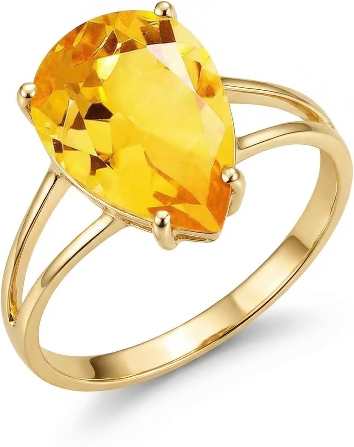 Galaxy Gold GG 14K Solid Yellow Gold Natural Citrine Pear Ring for Women, 5 Carat, November Birthstone, Symbol of Warmth & Radiance, Fine Jewelry for Women
