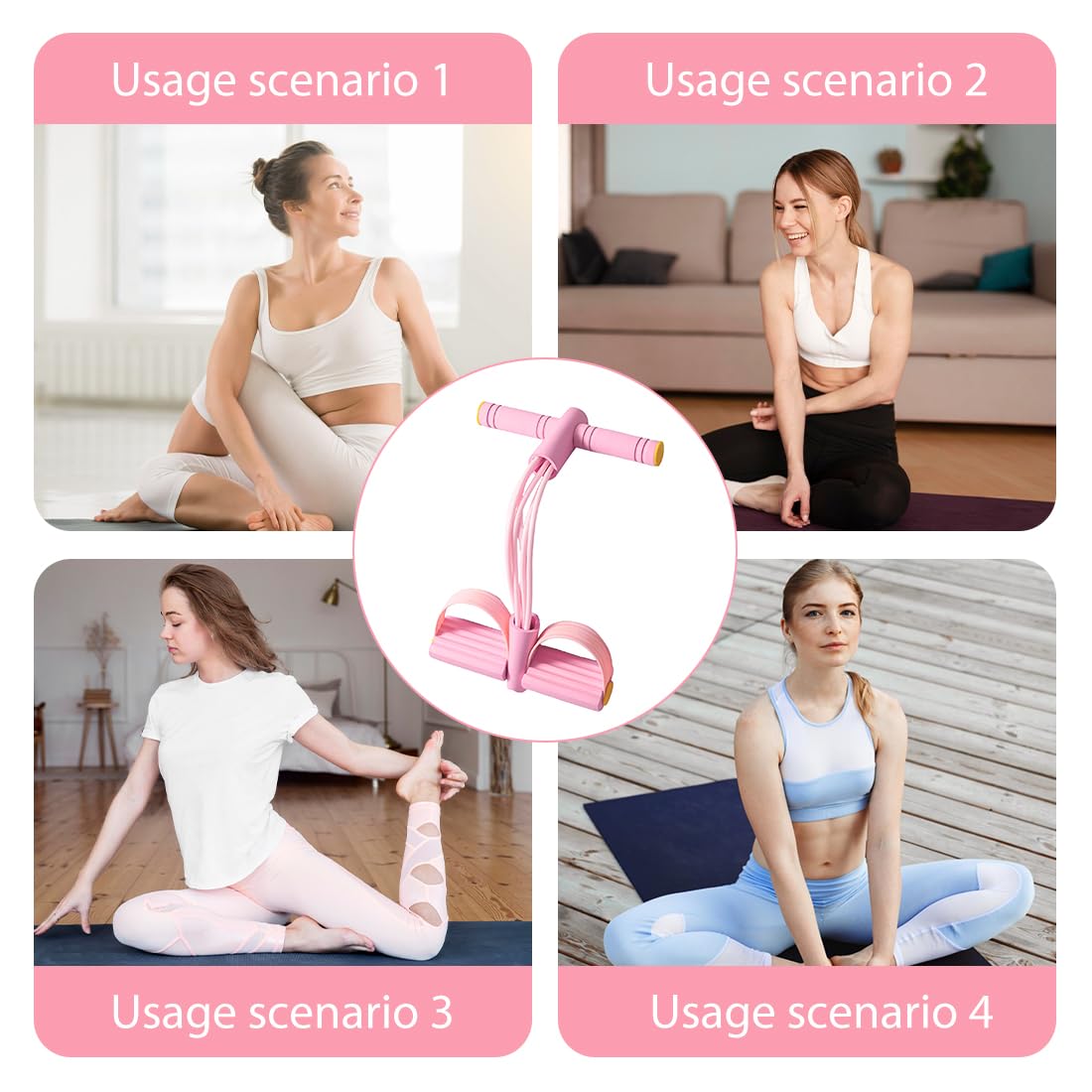 1 PCS Entrenador abdominal multifuncional, banda de fitness, banda elástica muscular, abdominales en casa, elástica de 6 tubos, entrenador de piernas multifuncional (rosa)
