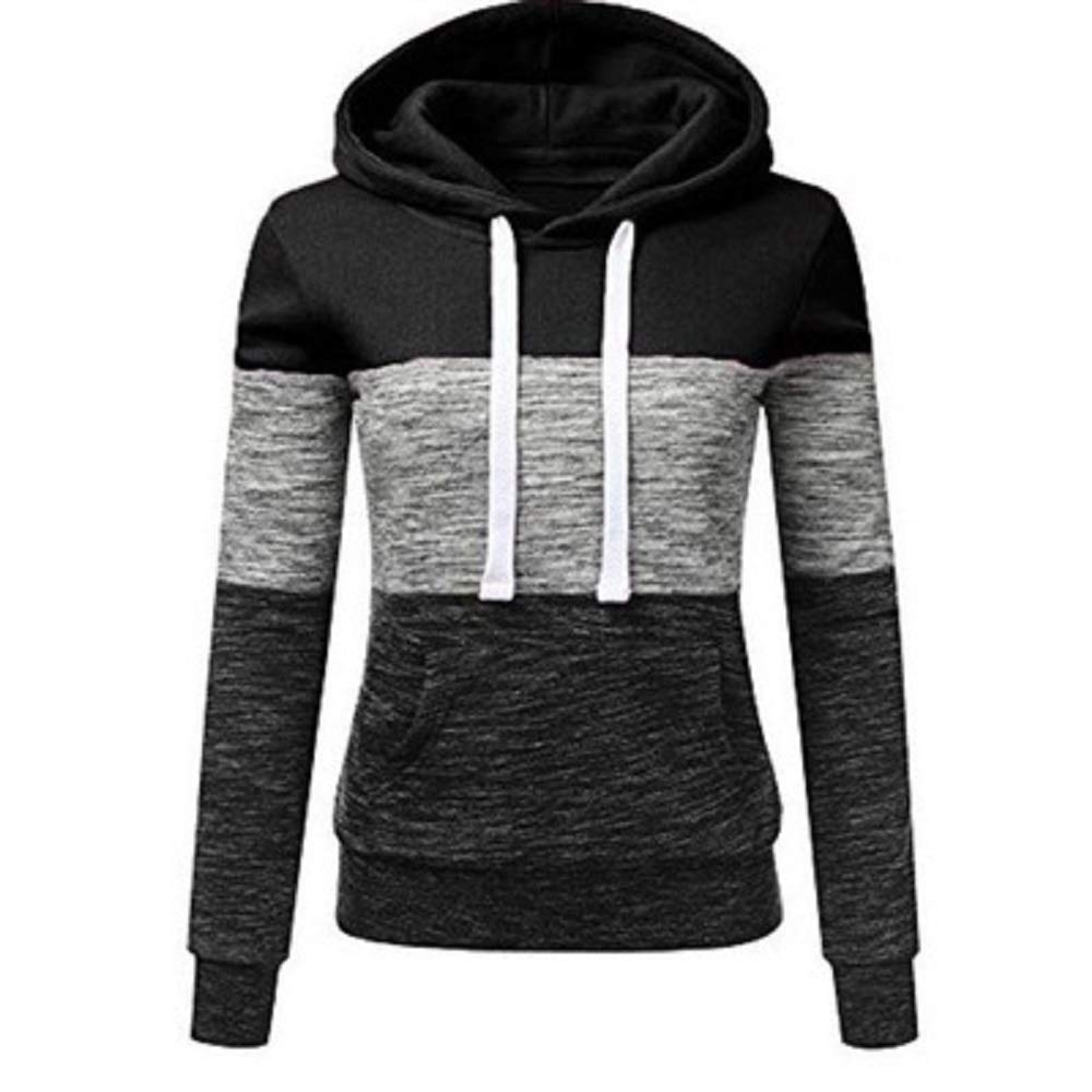 haashpylien Women's Long Sleeve Hoodie Sweatshirt Casual Autumn Winter Patchwork Drawstring Hooded Pullover Tops with Kanga Pocket