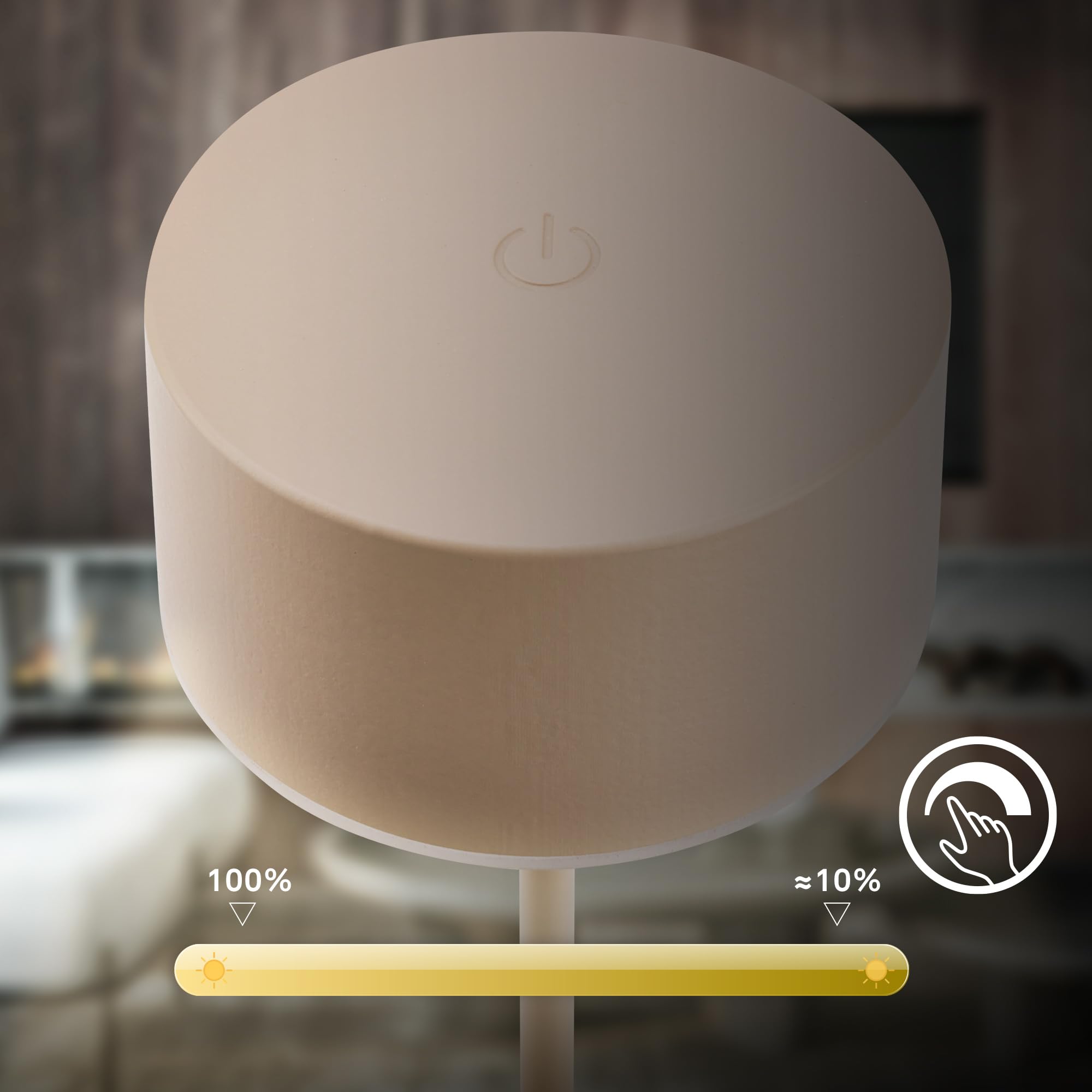 BRILONER - Lampara de mesa sin cable IP44 con control táctil, regulable, borde luminoso, lampara mesita noche sin cable, lampara mesa LED recargable, lamparas de mesita de noche, 8x18 cm, beige