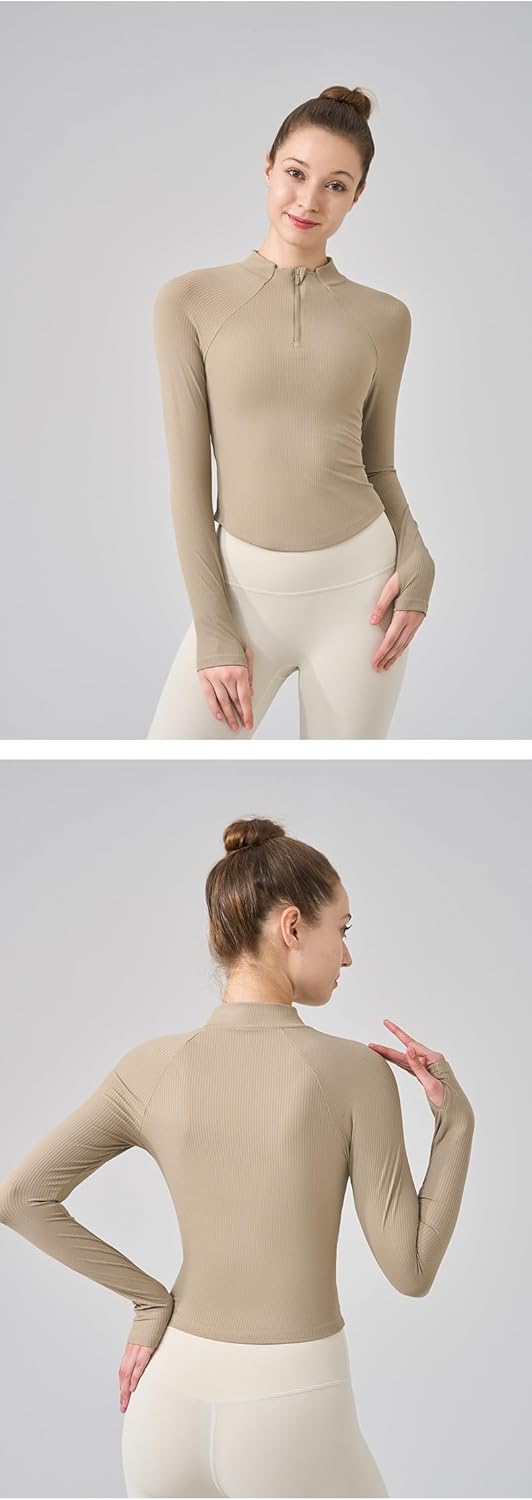 Women’s Yoga Sports Top, Stand Collar Long Sleeve Thin Breathable Spring Summer Pullover