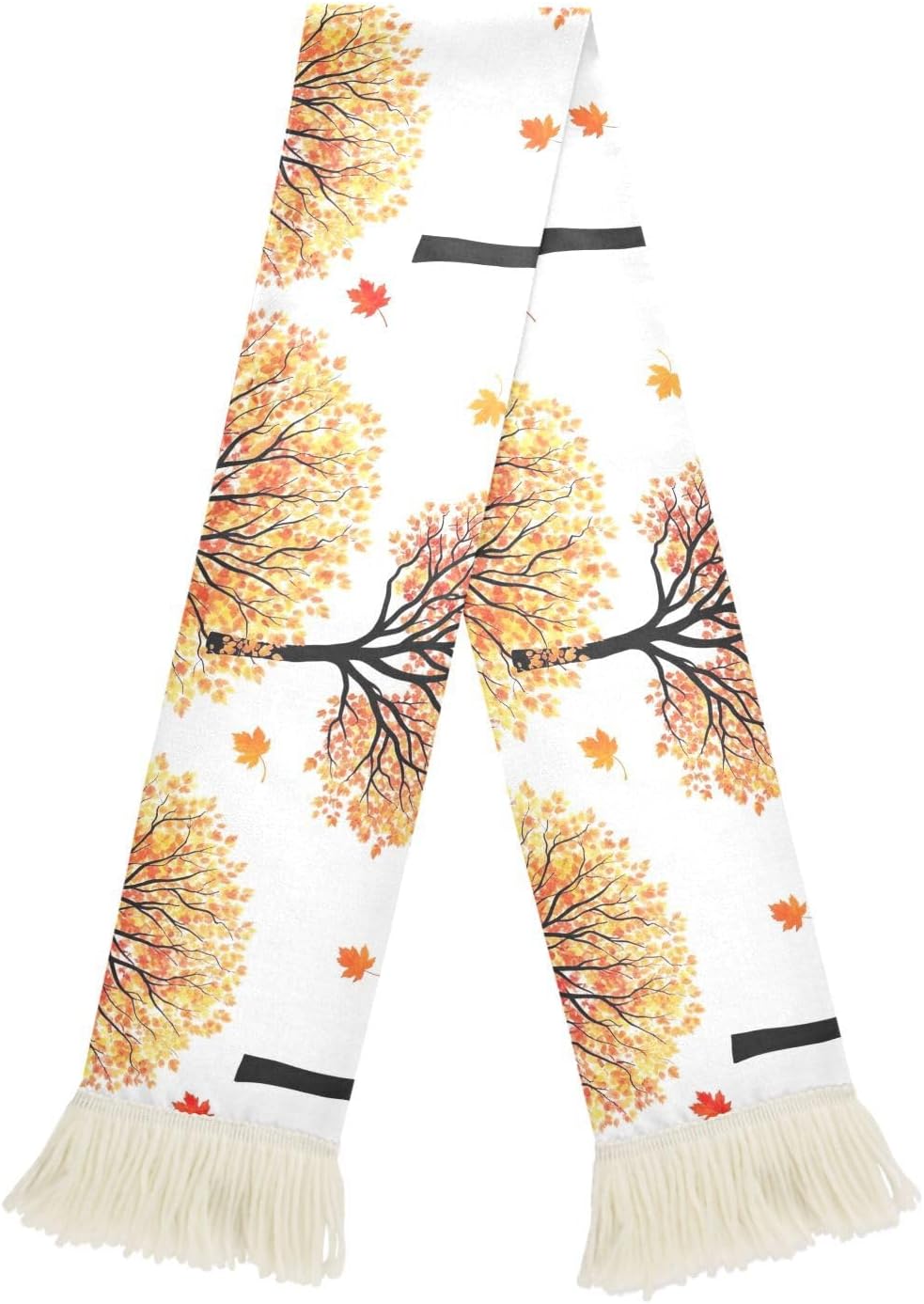 CHIFIGNO Autumn Trees White Sports Fan Scarf Sweat Towel, Soft Polyester Cheering Banner for Soccer Games, Quick Dry Rally Towel