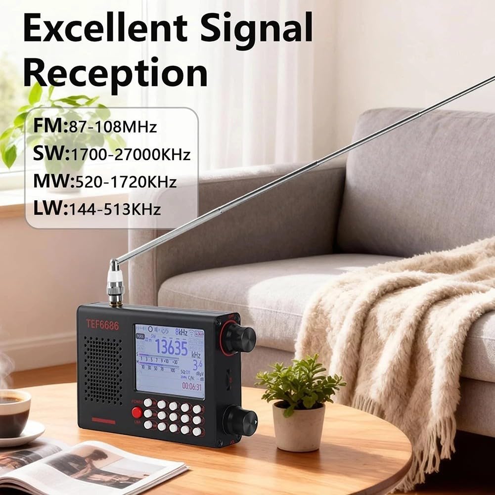 TEF6686 Radio portátil de onda corta con receptor DSP, banda completa AM/FM/SW/LW, 5000 mAh, conector de 3,5 mm para viajes y camping