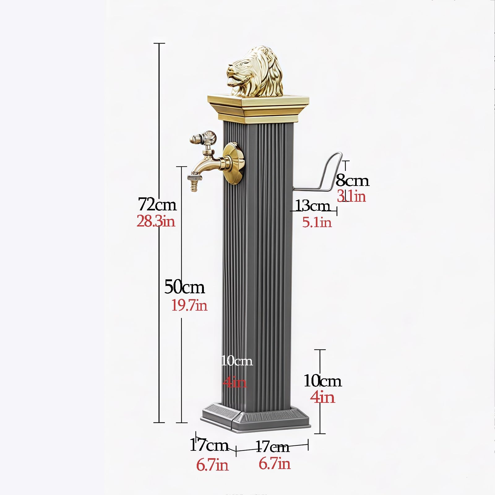Grifo vertical con columna de agua para jardín, para riego de jardines, boca de incendios independiente cuadrada para exteriores, poste duradero para jardín(17x17x72cm)