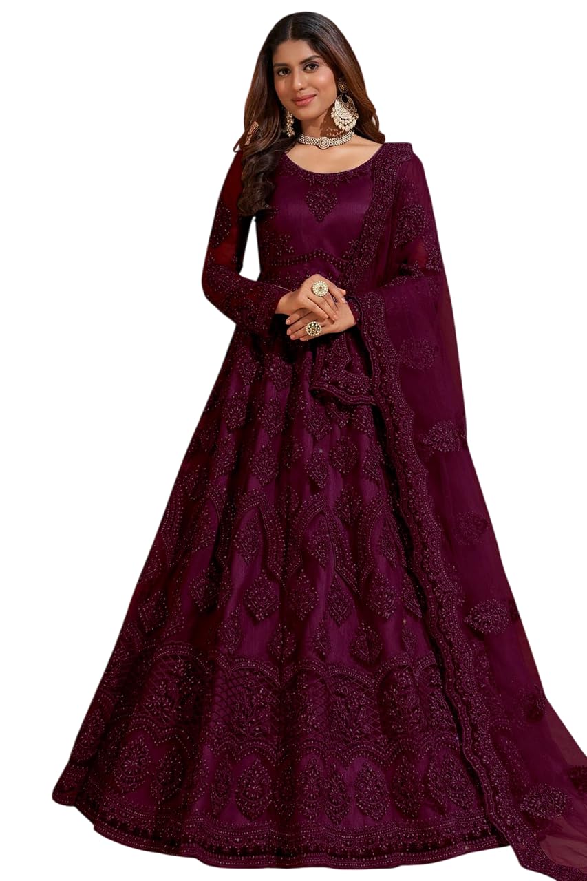 Women's Net Embroidered Semi-Stitched Gown (Sunita Gown-New)