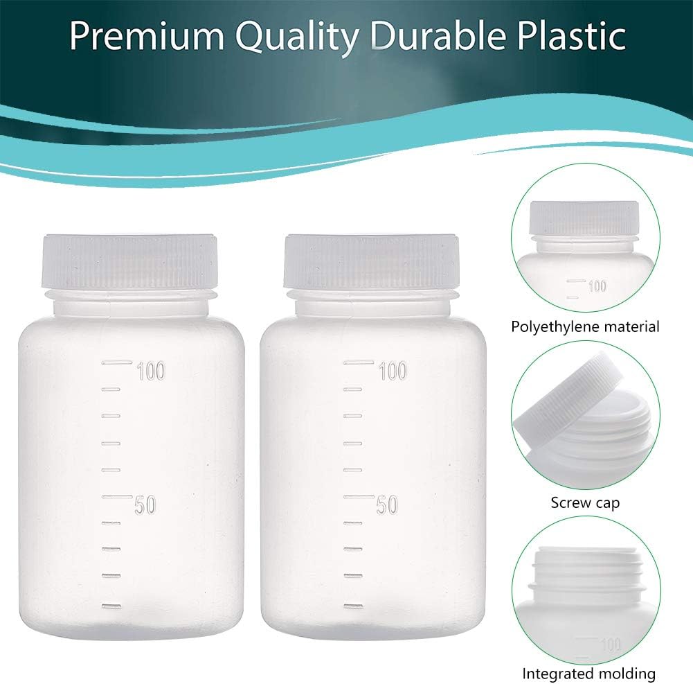OLYCRAFT 20PCS Wide Mouth Plastic Bottles with Caps Lab Plastic Sample Bottle Graduated 100ml Reagent Bottle for Laboratory School Project : Everything Else