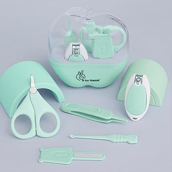 R for Rabbit Stylo Apple New Born Baby 5 in1 Nail Grooming Kit for Baby Manicure Set with Kids Nail Cutter,Tweezer, Filer, Ear Pick and Scissors (Green) - image, photos