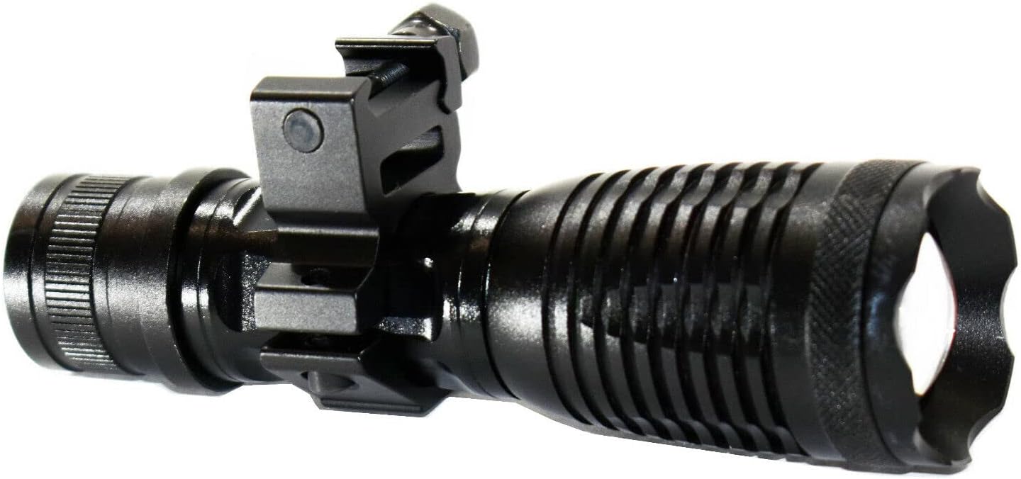 Trinity 1500 Lumen Tactical Rail Mounted LED Flashlight Compatible with ATI Pump Models Picatinny Weaver Mount Waterproof Zoomable Light with Batteries