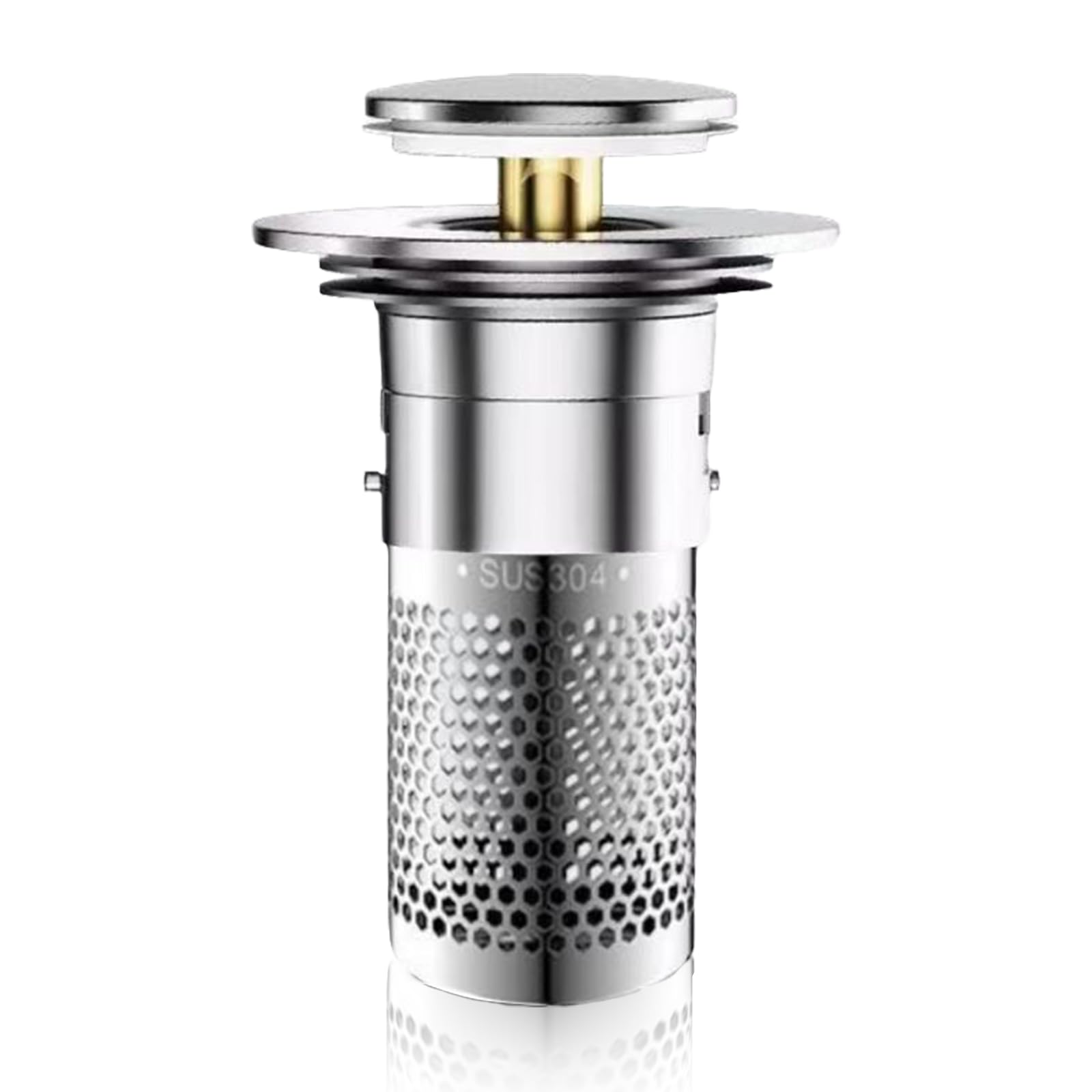 Stainless Steel Bath Plug, Universal Pop-Up Sink Plug Replacement with Mesh Filter, 304 Copper Core Bathroom Sink Plugs for Drains, Easy Install & Anti-Clog Drain Strainer