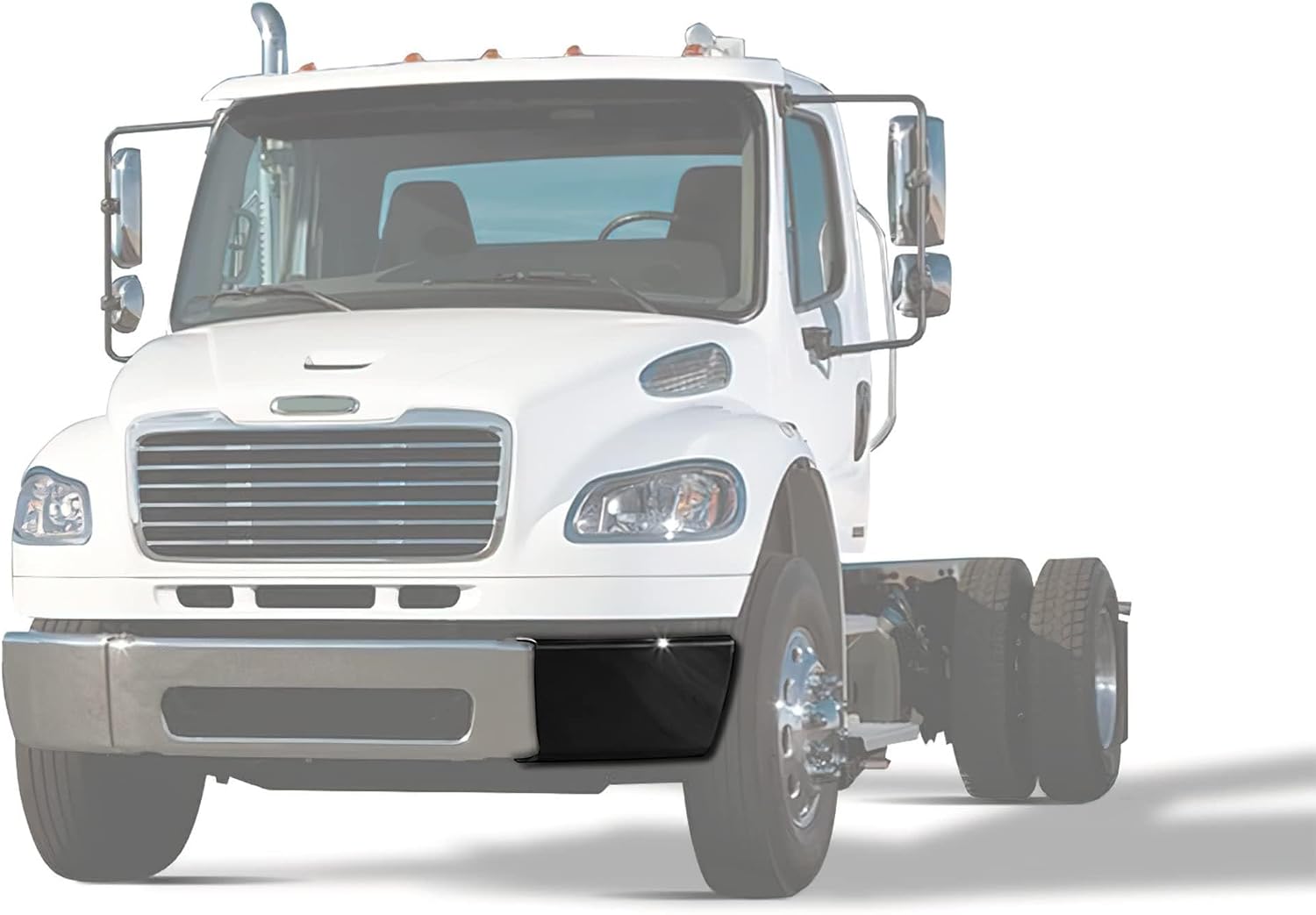 Kozak Steel Black Bumper Corner Driver (Left) Side compatible with Freightliner M2 Business Class 106 112 2003-2021 PLUS Logo, 2x 22" Windshield wipers, License Plate Frame and Vest