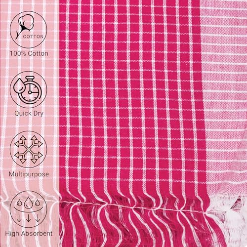 Image of Handloom Pure Cotton Traditional God Towel | Gamcha /Angocha Towel | Fast Absorbing Bath Towels for Men, Women & Kids | Perfect for Everyday Use |Pack of 1 | Size 76 x152 cm | Pink
