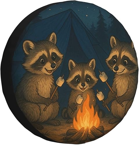Miniatura 9 de Divertida cubierta de neumático de repuesto para camping con diseño retro de fogata de tienda de campaña de montaña, cubierta de rueda de vehículo