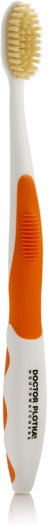Soft Flossing Manual Toothbrush for Adults, Orange, Ultra Clean, Good for Sensitive Teeth and Gums, By Dr. Plotka's