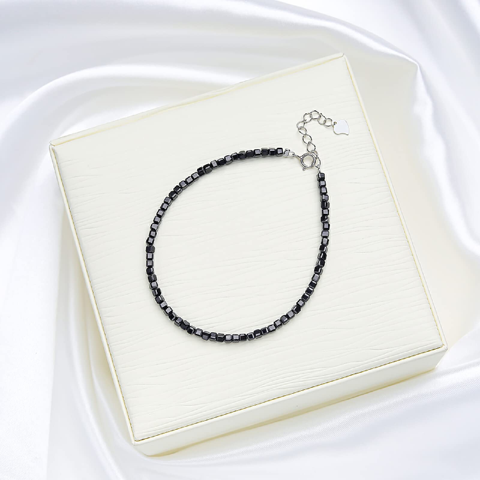 HLTYGWX Braccialetti lavorati a mano in pietra naturale di spinello nero da 2,5 mm a portata di mano per le donne Gioielli da festa Braccialetti in argento sterling con ametista, quarzo rosa, 16-19 cm