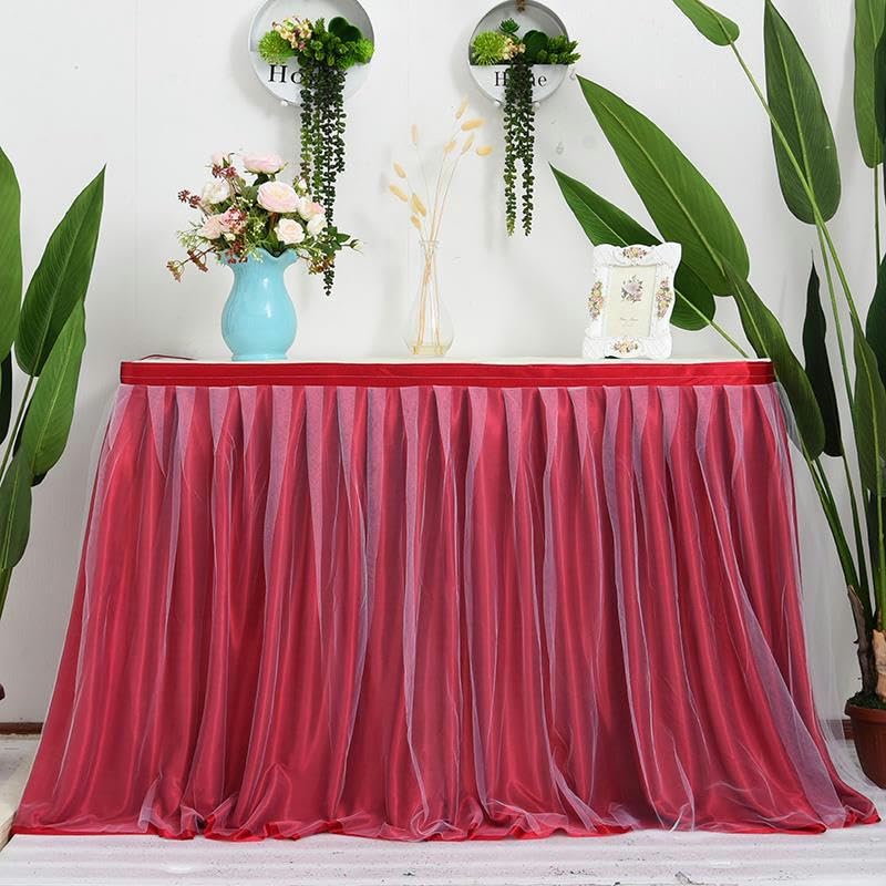THAYLA 10ft x 77 cm satynowa 2-warstwowa siateczka, puszysta tiulowa spódniczka na stół, szyfon, na wesele, na baby shower, imprezę, falbanki, plisowana