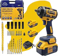 Chave De Impacto Parafusadeira Profissional 48v 500n.m Sem Fio 2 Bateris Bivolt E Acessórios