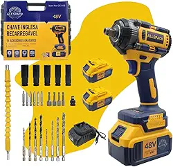 Chave De Impacto Parafusadeira Profissional 48v 500n.m Sem Fio 2 Bateris Bivolt E Acessórios