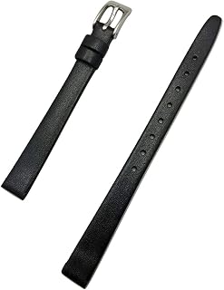 10mm Long, Black, Flat, Elegant Calfskin Leather Watchband | Thin, Narrow Genuine Leather Replacement Watchstrap that brings New Life to Any Watch (Womens Long Length)