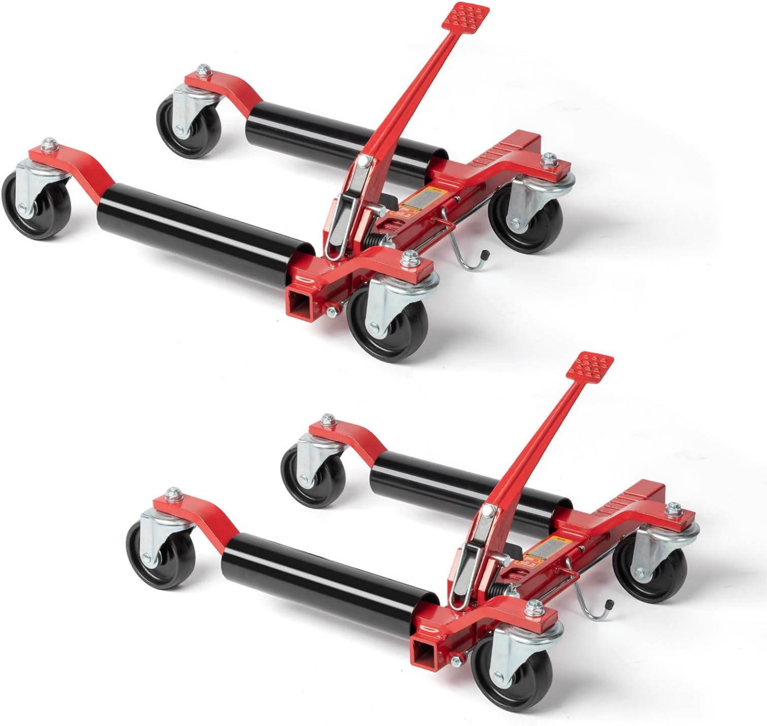 TUFFIOM Car Wheel Dolly Jack Set of 2, Mechanical 3000-lbs Car Skates, 12'' Wheel Vehicle Positioning Jack, Heavy Duty Rollers with Ratcheting Foot Pedal for Tire Auto Repair Moving, Red