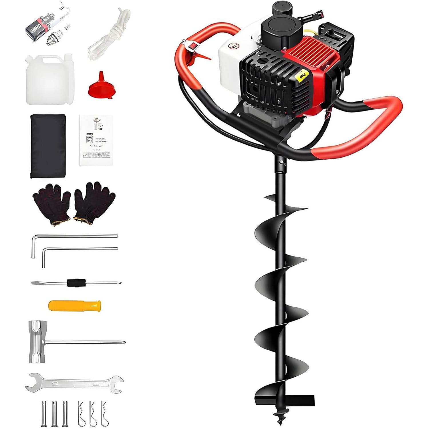 Mototrivella a Scoppio 199cc 5 CV 4 Tempi,Trivellatrice da Giardino e Campi, Miscela Benzina:Olio,Scavaggio Efficiente,per Pali di Recinzione,Piantagione Alberi e Lavori Terrestri 30cm