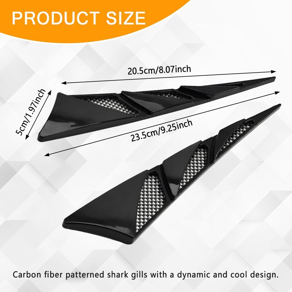 2PCS Car Modification Side Air Vent, Hood Vents for Cars, 9.2 Inch ABS Hood Ventilation Spoiler Decoration, Auto Weatherproof Air Flow Intake Cover Trim for Most Vehicles (Black)
