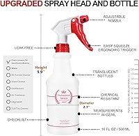 Vista 5 de Uineko - Botella de plástico resistente multiusos a prueba de fugas, con atomizador, boquilla y medidas ajustables, para líquidos de limpieza, regar