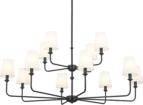 Vista 80 de Kichler Pallas 52517BK - Lámpara de techo de 8 luces en color negro, con persianas cónicas de lino opcionales para vestíbulo, sala de estar