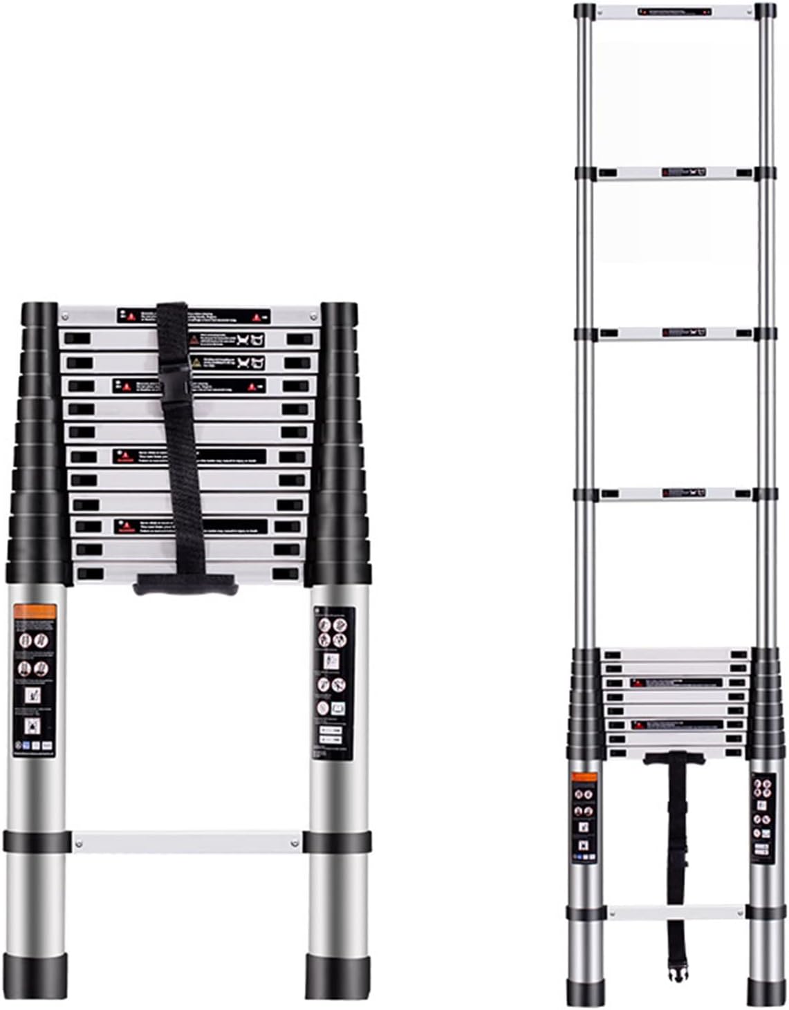 Compact Metal Telescoping Ladder for Loft RV Household, Portable Telescopic Ladder with Non-Slip Rubber Feet, Max Load 150kg/330lb (Size : 2m/6.5ft)