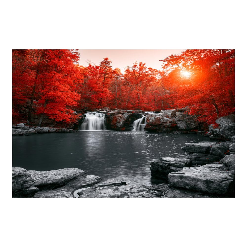 Teruea Women's Red Artwork For Bedroom Office Home Decorations Crimson Woodland, Waterfall & Monochrome Rock Scenery For Girl's Bedroom Living Room Bathroom Gift(Red)-20X30cm1 Unframed