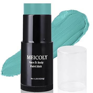 MEICOLY Teal Face Body Paint Stick1.06 Oz,Cream Blendable Full Body Paint Stick,Peacock Face Paint,Sweatproof Waterproof Face Body Paint Makeup Based Stick for Halloween Special Effects SFX Cosplay