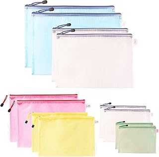 12 Pezzi Borse di File con Cerniera Colorata, Plastica Busta Porta Documenti, Borse di File Impermeabile in PVC, Mesh Sacchetto del Documento per Forniture Uffici Accessori da Viaggio (5 Colori)