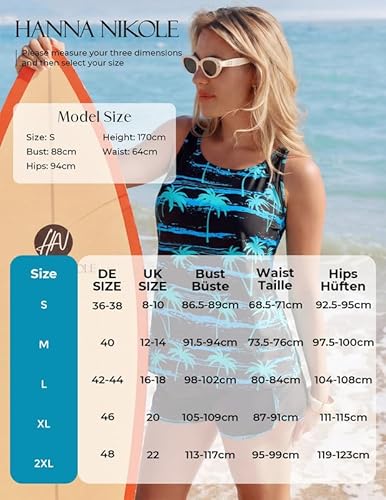Hanna Nikole Badeanzüge für Damen Zweiteilig Sport Bauchweg Tankini Push Up Schwimmanzug High Waist Badeshorts Mit Taschen Bademode Verstellbare Badebekleidung Eingearbeitetes Höschen Strandmode