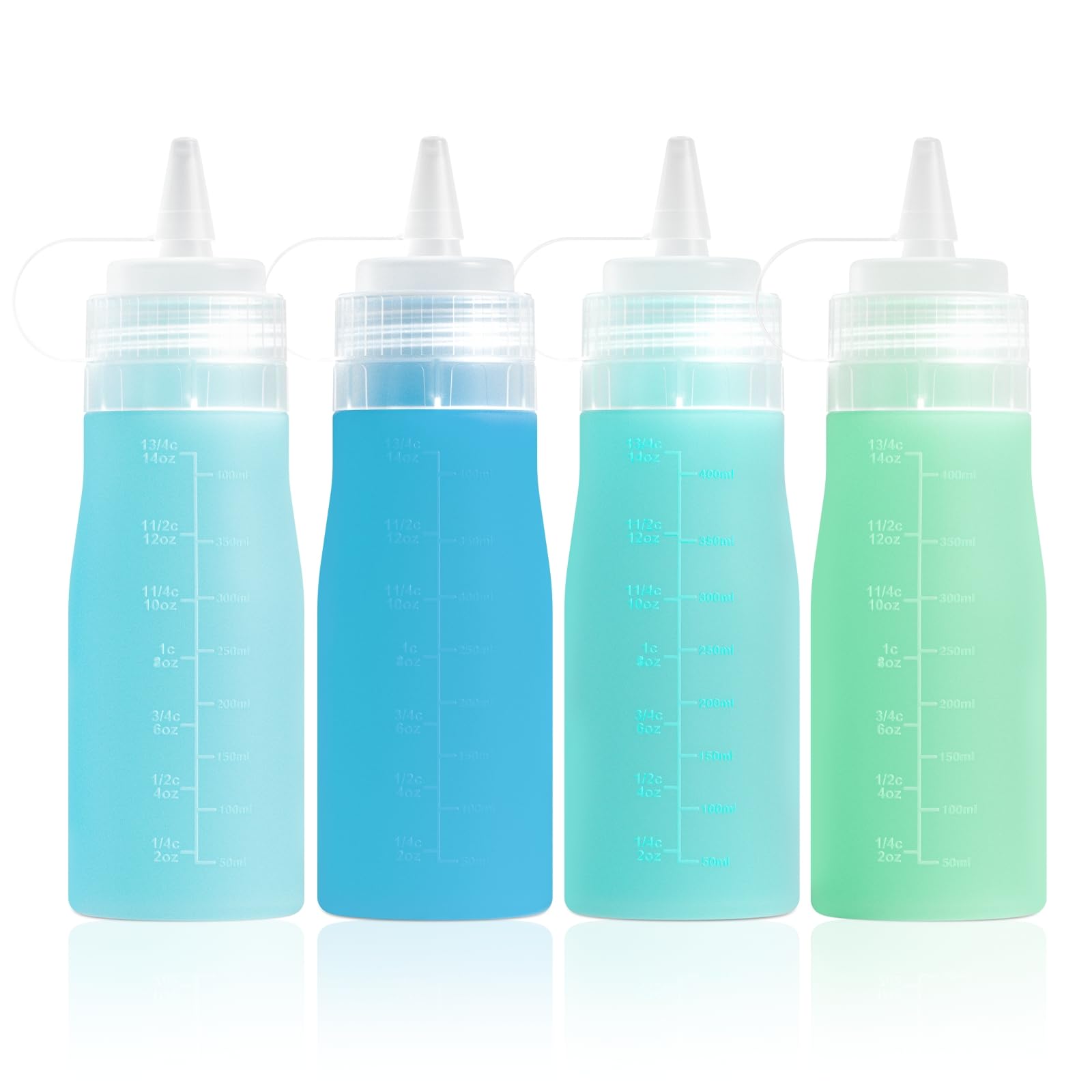 Mrsdry Condiment Squeeze Bottles, 16oz Silicone Squeeze Bottles For Sauces, Leak Proof Condiment Containers with Extra Interchangeable lid, Easy Squeeze for Oil, Honey & Dressings, BPA FREE (4 Pack)