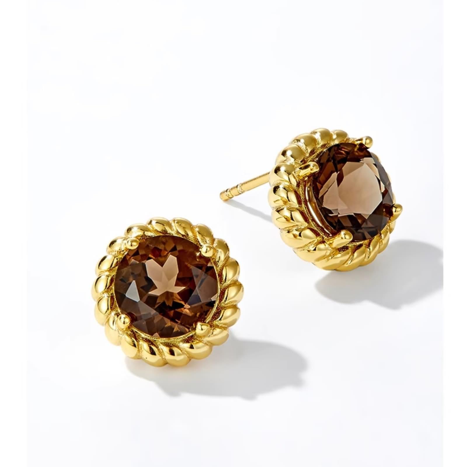 Pendientes pequeños de tuerca para mujer, aretes bohemios dorados trenzados redondos con plata de ley citrina
