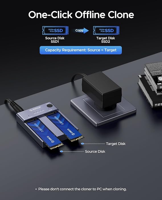 ORICO M.2 NVMe Docking Station Dual-Bay SSD Cloner USB A/C to NVMe SSD Enclosure Aluminum M.2 Duplicator for PCIe M-Key SSDs Max Up to 8TB Tool Free-M2P2