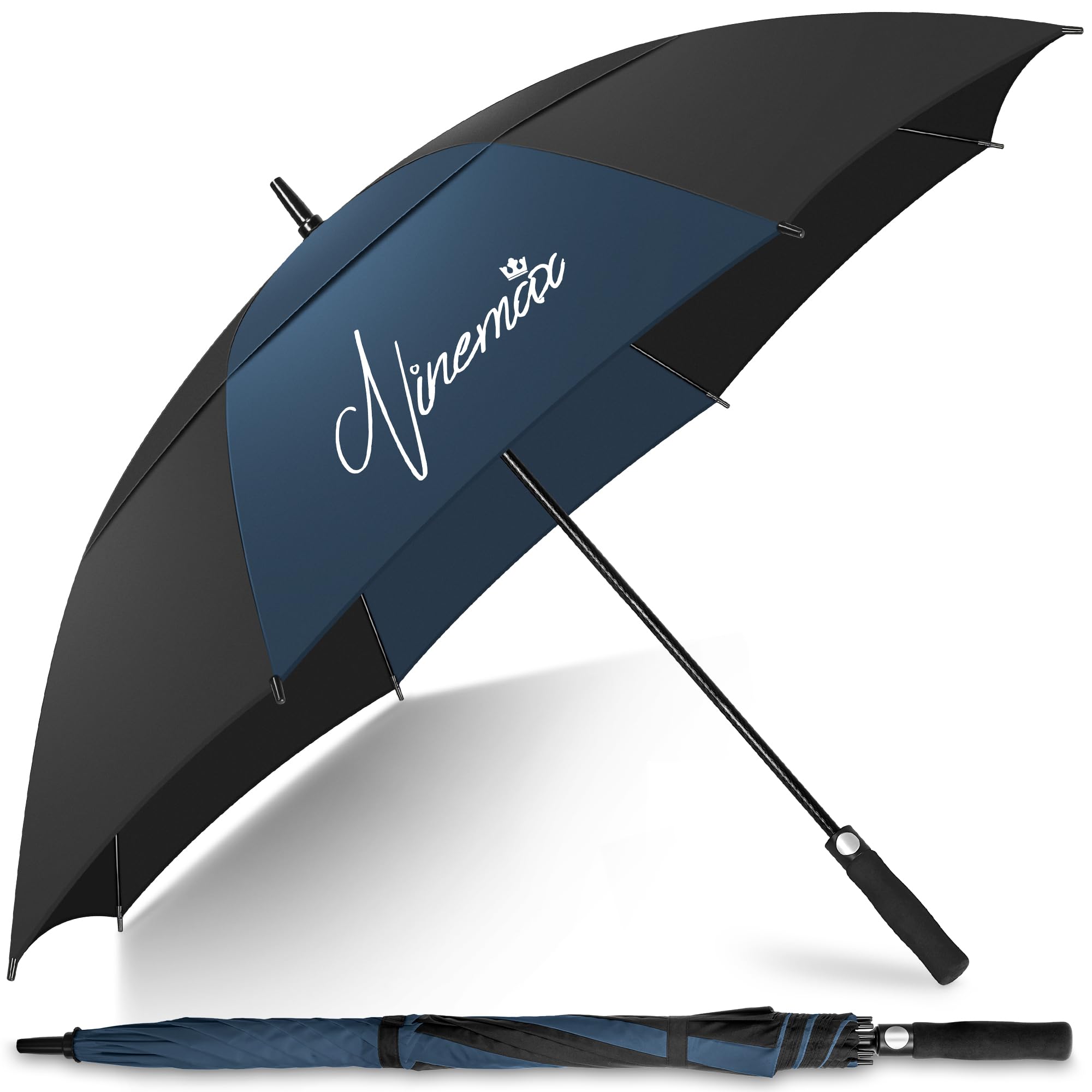 NINEMAX Golf Umbrella Windproof and Rainproof 62inch, Large Umbrella Double Canopy, Heavy Duty Golfing Brolly Unbreakable for Men Woman(Dark Blue/Black)