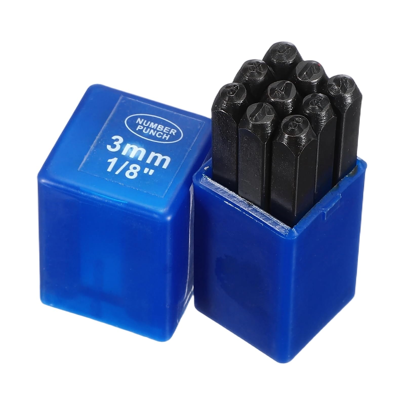sourcing map 9Pcs Metal Number Stamps Set 1/8" (3mm) 40Cr Number Stamping Kit Hand Stamping Punch Tool Set with Blue Case for Jewelry Making Craft Arts Ring Bracelet