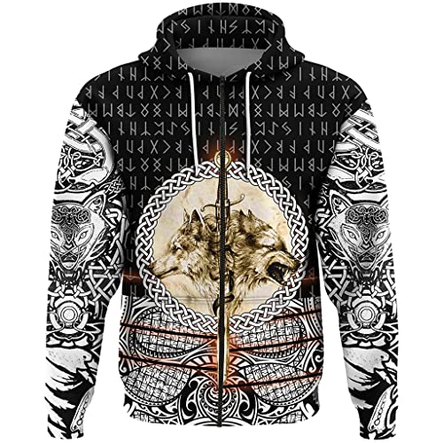 Sweat à capuche Viking pour homme avec impression 3D loup nordique vintage