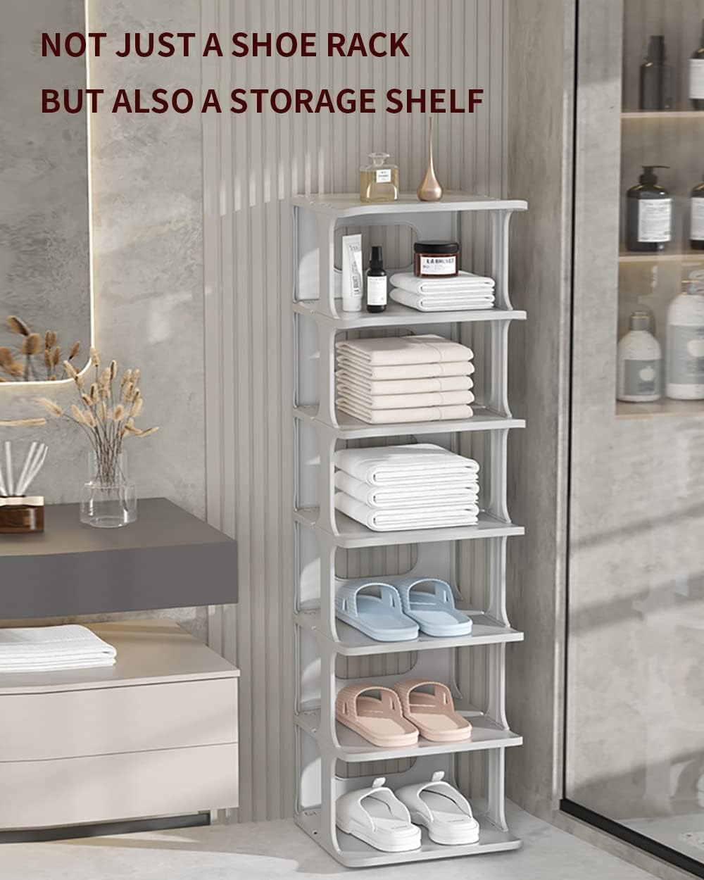 Dscabomlg DIY Shoe Rack 8 Tier Shoe Organizer for Closet and Entryway Stackable Shoe Storage Narrow Free Standing Shoe Rack Plastic Vertical ShoeHolder Cubby Shoe Stand Shoe Shelf (Grey, 14-Tiers)