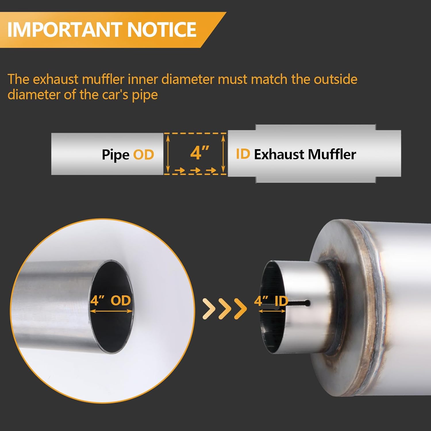4 Inch Exhaust Muffler with Clamp, 4" Inlet/Outlet 30" Overall Length Resonator, Stainless Steel Straight Through Design Performance Muffler with Clamp, 1 PC