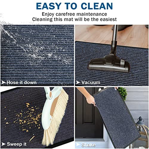 Bagail Door Mat 2-Pack, Indoor Outdoor Doormat Entryway Mats Front Porch Doormats, Non-Slip Dirt-Resistant Entrance Rug, Easy Clean And Durable - 30 * 17 Inches, Steel Gray #TOP5