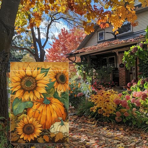 Hsrvivi Fall Sunflower Garden Flag For Outside, Thanksgiving Pumpkin Garden Flag, Welcome Fall Garden Flag 12X18 Inch Double Sided Burlap, Outdoor Yard Flag Decorations For Home(Only Garden Flag) thumb #2